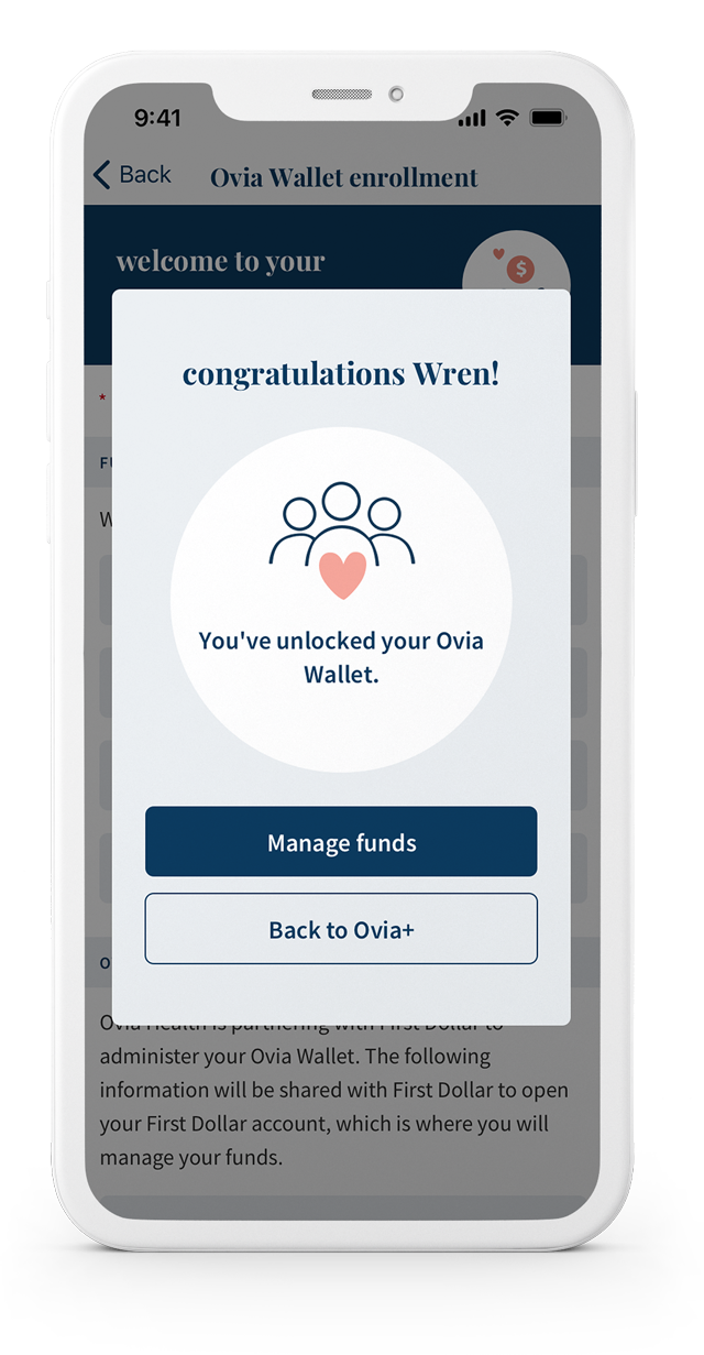 Ovia Wallet Welcome Screen